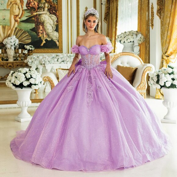 New Off Shoulder Ball Gown w/ Floral Lace Embroidery & Layered Skirt DQ 1985 - Picture 7 of 9